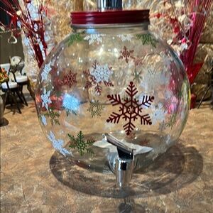 Holiday Snowflake Glass Beverage Dispenser